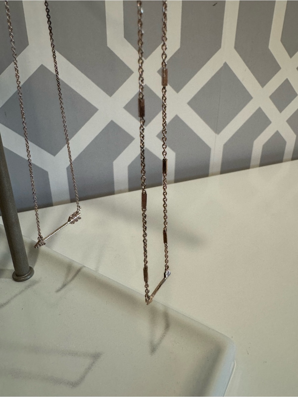 Delicate Rose Gold Bar & Arrow Necklace Set